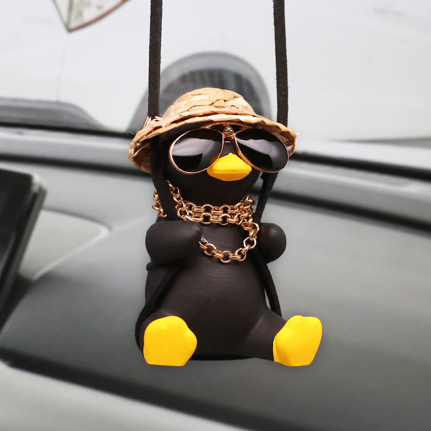 Swinging Duck Car Hanging Ornament, Cool Car Hanging Accessories For Rear View Mirror, Cute Car Pendant Swinging Sunglasses Duck Hanging Swing