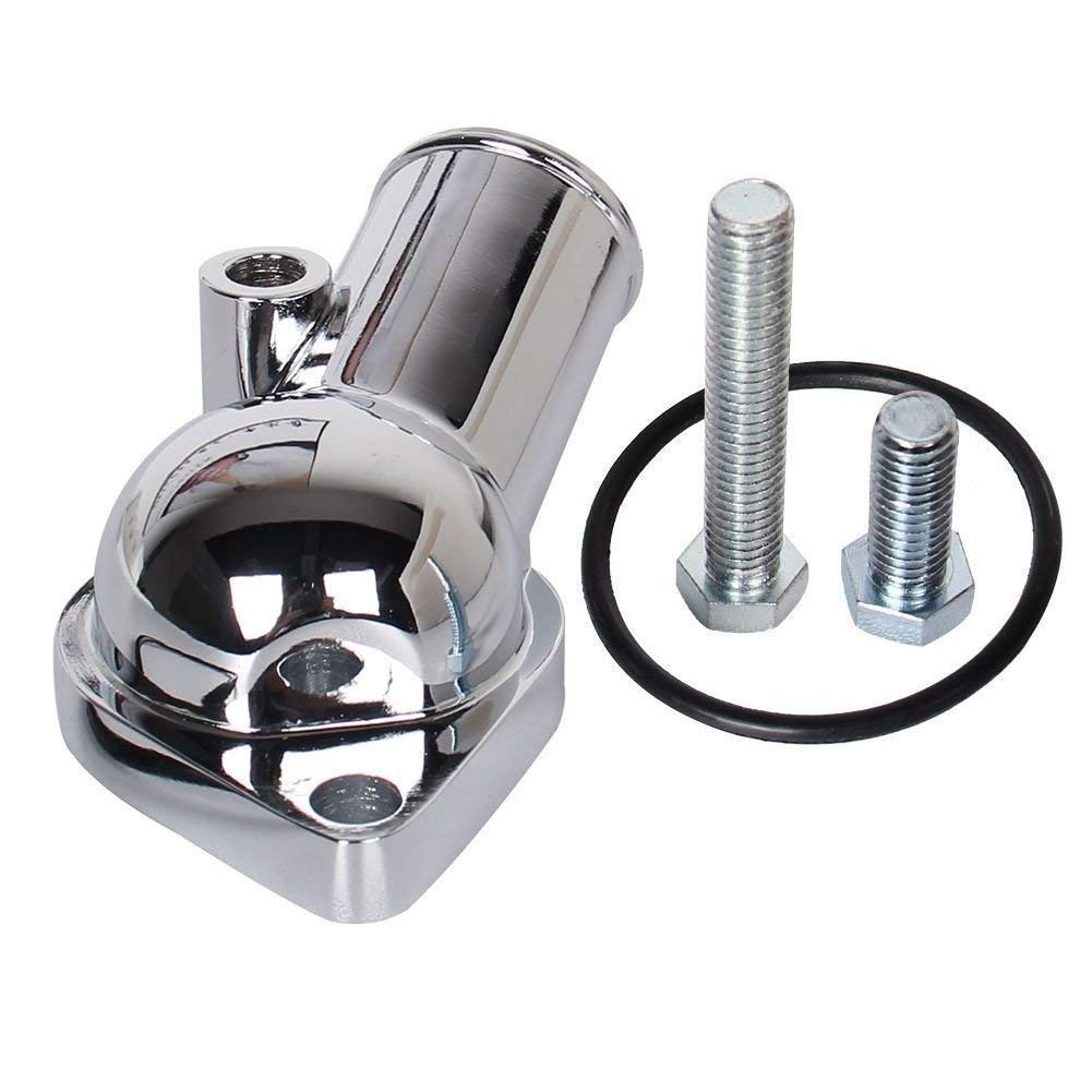 Carbole 21 Degree Chrome Water Neck Thermostat Housing Fit For Chevy V8 5.7L 350 454 Small Big Block