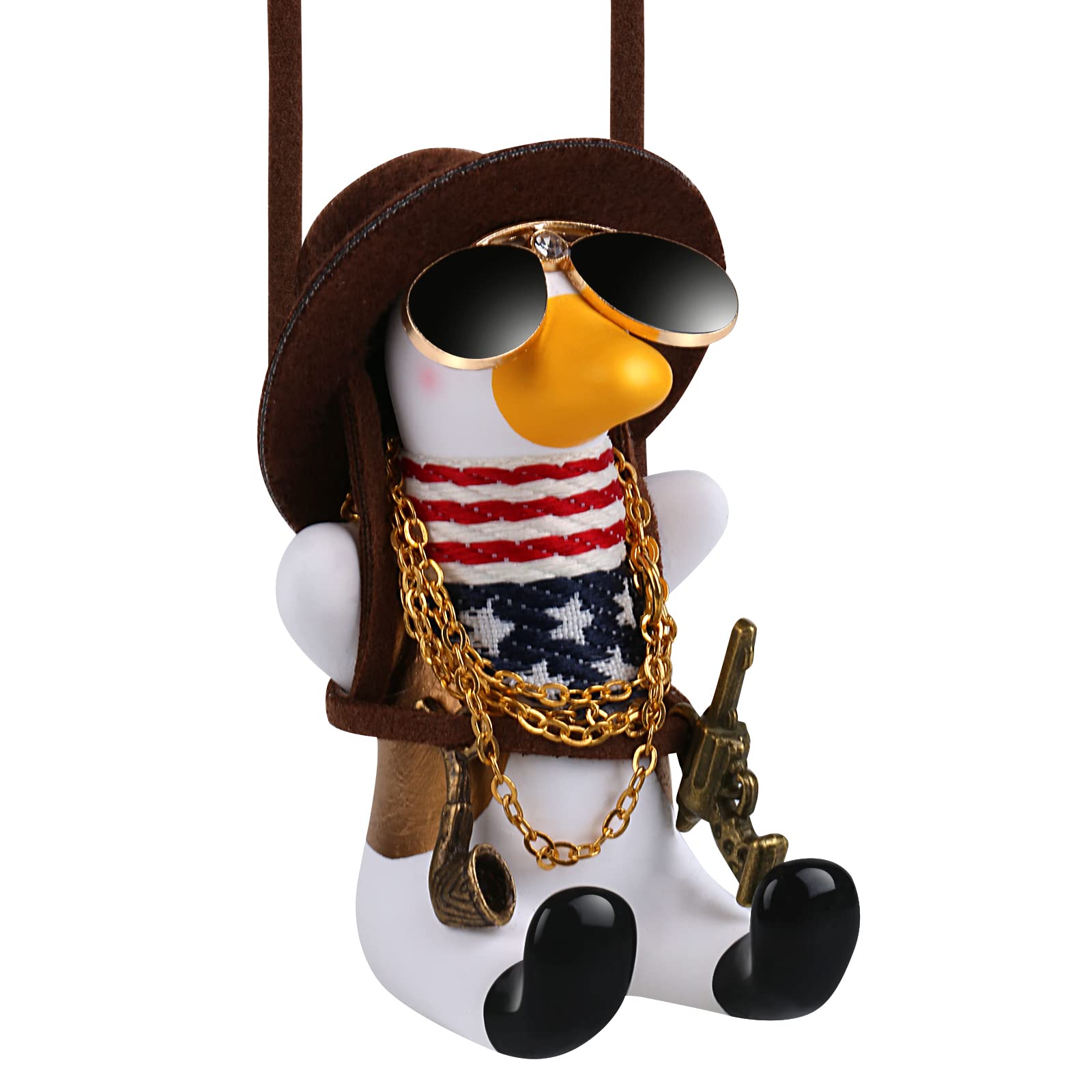 Cool Swinging Duck Car Hanging Ornament,Flying Duck With Sunglasses And Necklace, Cute Car Interior Rear View Mirror Decoration And Car Rear View Mirrior Hanging Accessories Gift For Men Women Teens