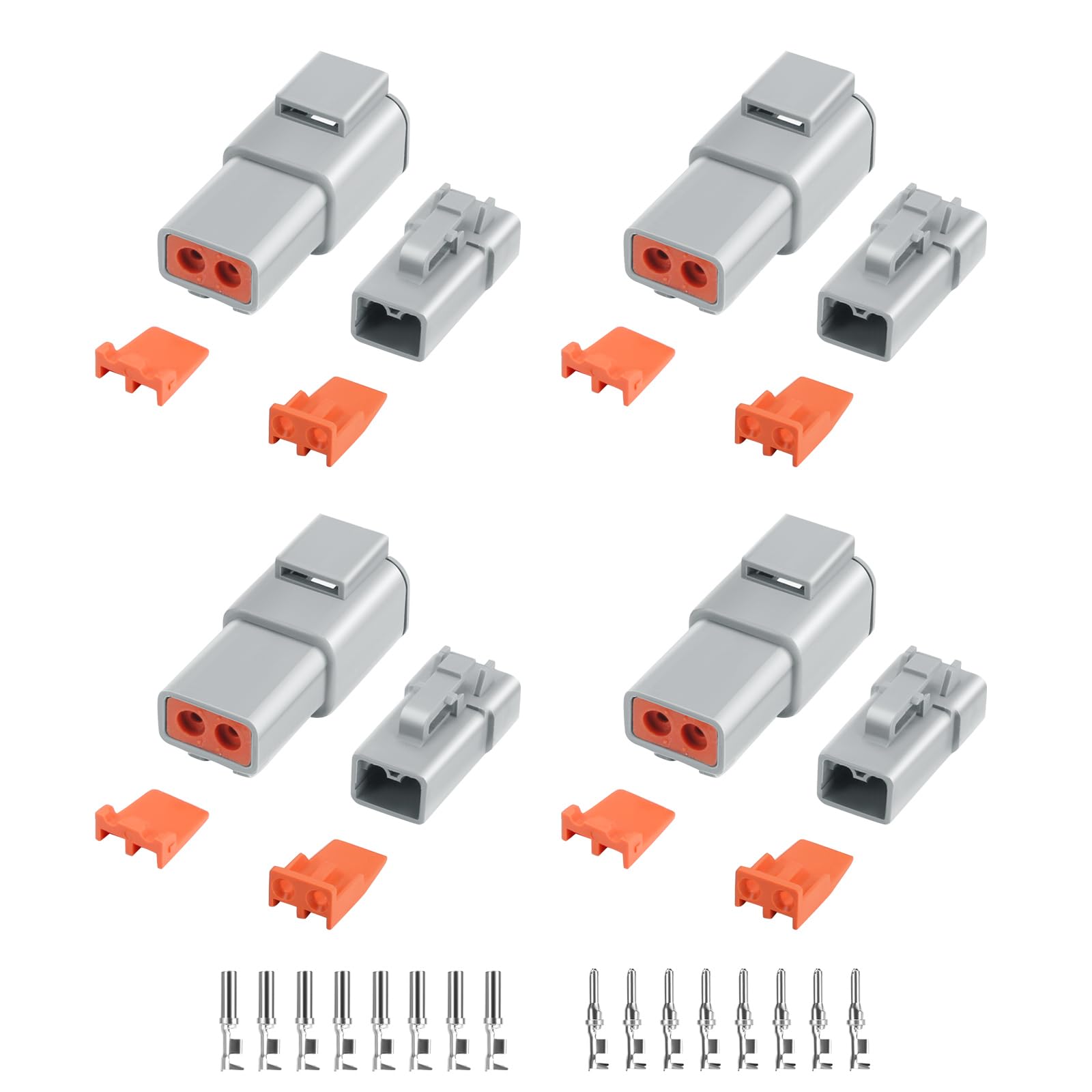 32 Pcs Deutsch Dtp Connector Kit 2 Pin Automotive Waterproof Connectors 4 Sets With Size 12 Stamped Contacts Gauge 14-12 Awg Wire Size,25A