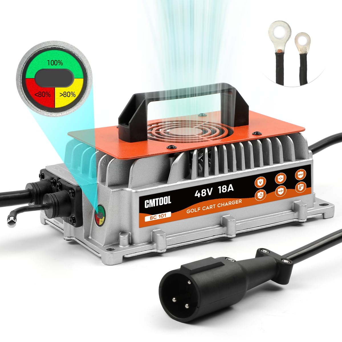 Cmtool Golf Cart Charger 48 Volt Club Car 18 Amp 48 Volt Golf Cart Battery Charger 1250W Smart Club Car Charger 48V Golf Cart Charger Ip67 Waterproof Trickle Charger 18A 48V Lead Acid Battery Charger