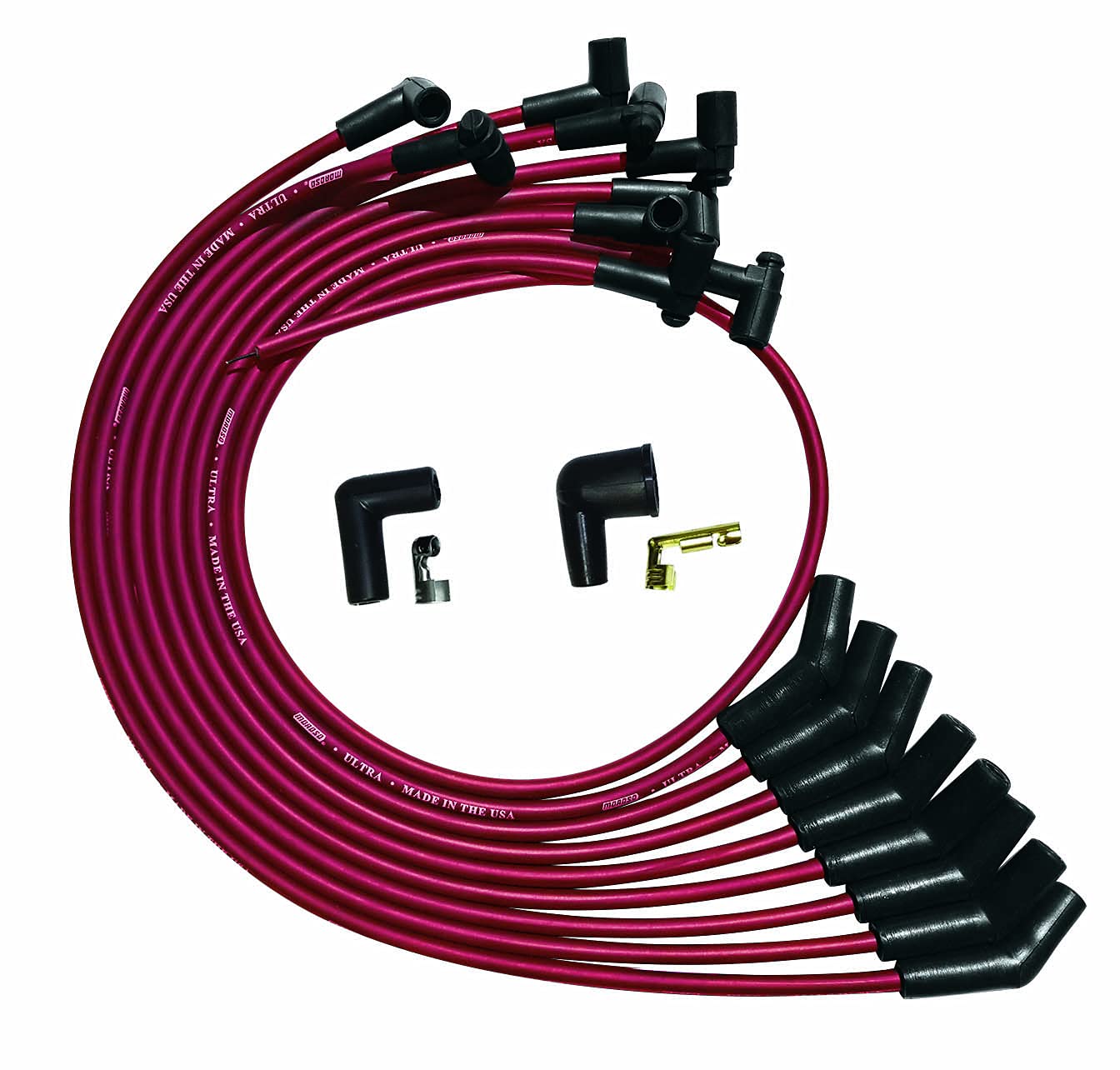 Moroso 52070 Ultra Series Red Spark Plug Wires, Ford 260/289/302, 135 Degree Plug Ends, Hei Distributor