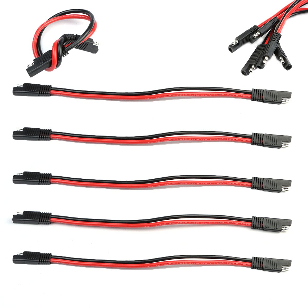 5 Pack 10 Gauge 2 Pin Quick Disconnect Polarized Wire Harness Sae Connector Bullet Lead Cable For Motorcycle Boat Car Tractor - 12In Red And Black Wire (5Pcs 12In 10Gauge), 5Pcs 10In 10Gauge