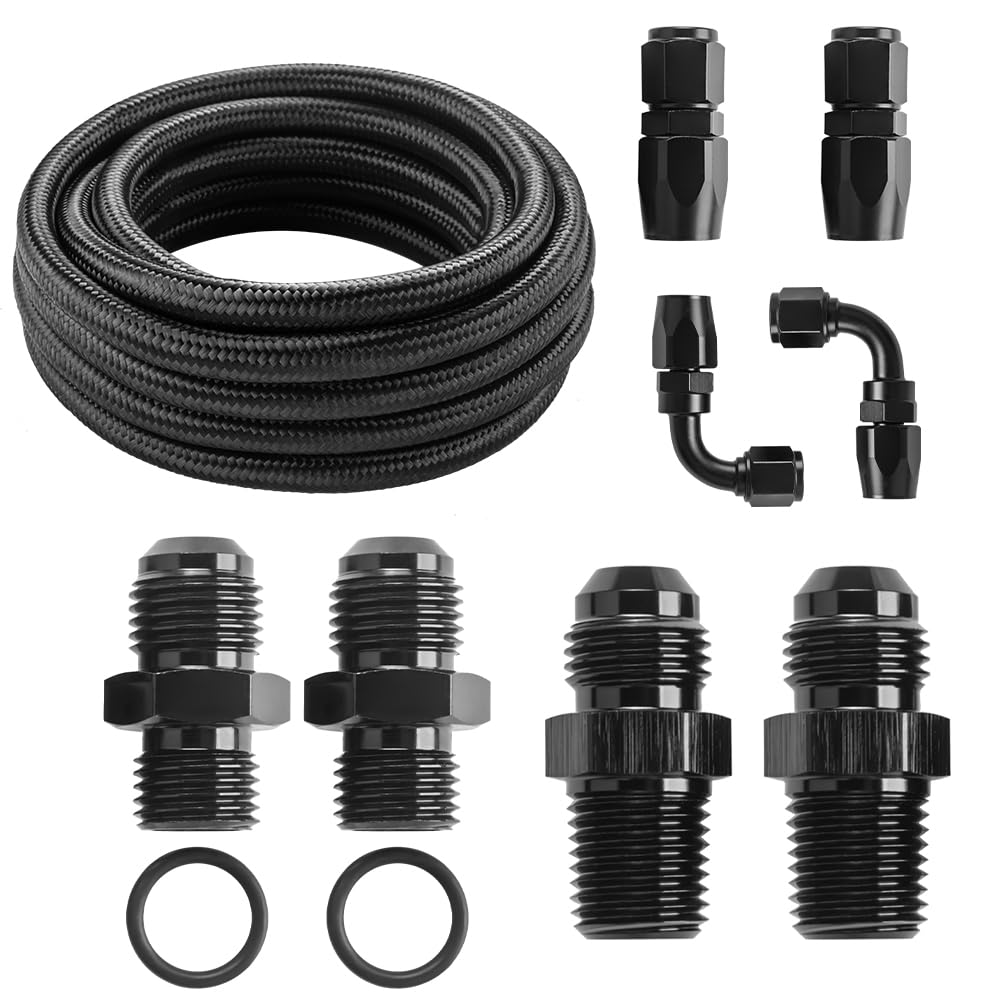 Autoutfit An6 15Ft Automatic Transmission Cooler Line Kit For 4L60E 4L65E - Black Nylon Braided Hose Kit