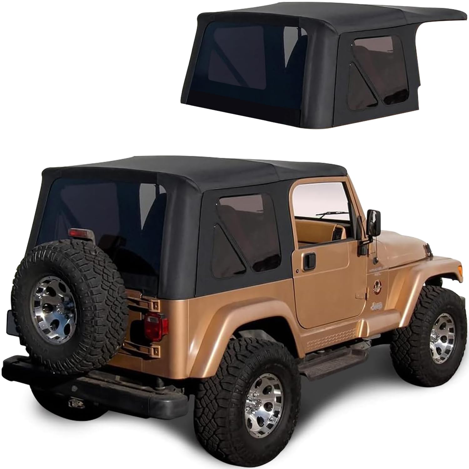 Sierra Offroad Soft Top For 1997 To 2006 Jeep Wrangler Tj - Black, Denim Vinyl - 2 Door Jeep Soft Top With Rear Plastic Tinted Windows - Factory Precision Fit Replacement - No Upper Door Skins