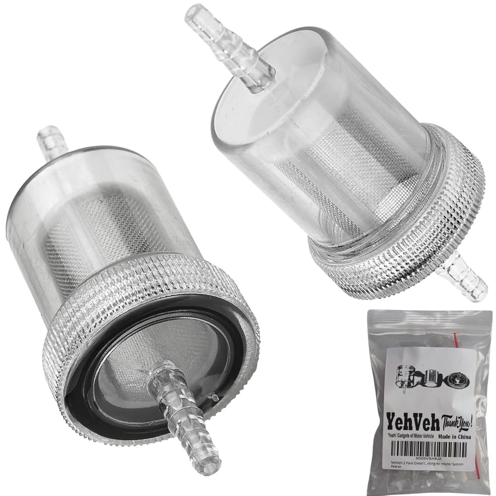 Yehveh 2 Pack Diesel In-Line Fuel Filter Kit Reusing Detachable Washable Stainless Mesh Inline Filters Replacement For 3/16' 5Mm Hose Line Webasto Eberspacher Car Parking Air Heater System