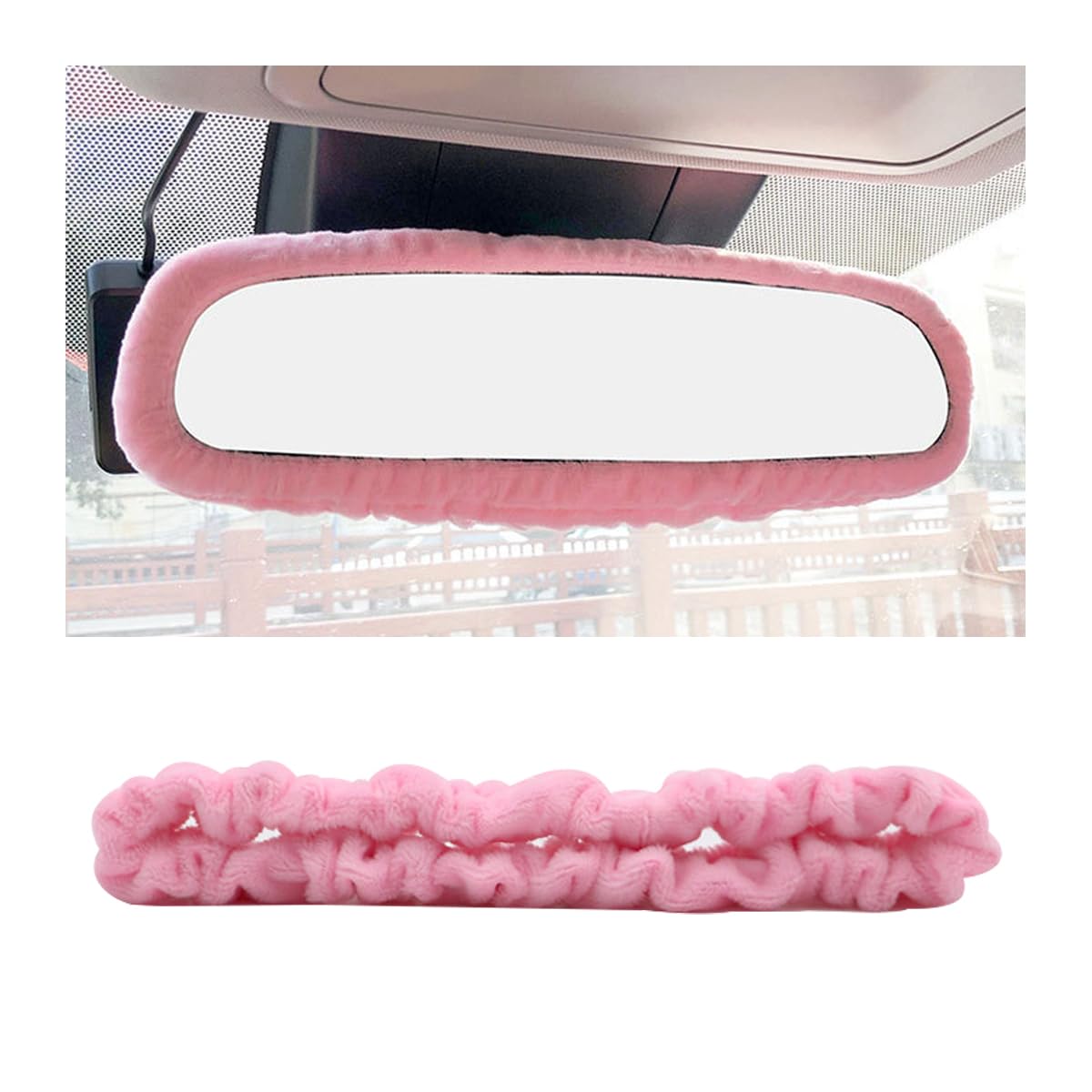 Bittwee Car Rearview Mirror Cover, Automotive Interior Elastic Comfortable Rear View Mirror Protector Decorative Accessories For Girls Women Man Gift, Universal For Vehicles, Suv, Truck, Rv (Pink)