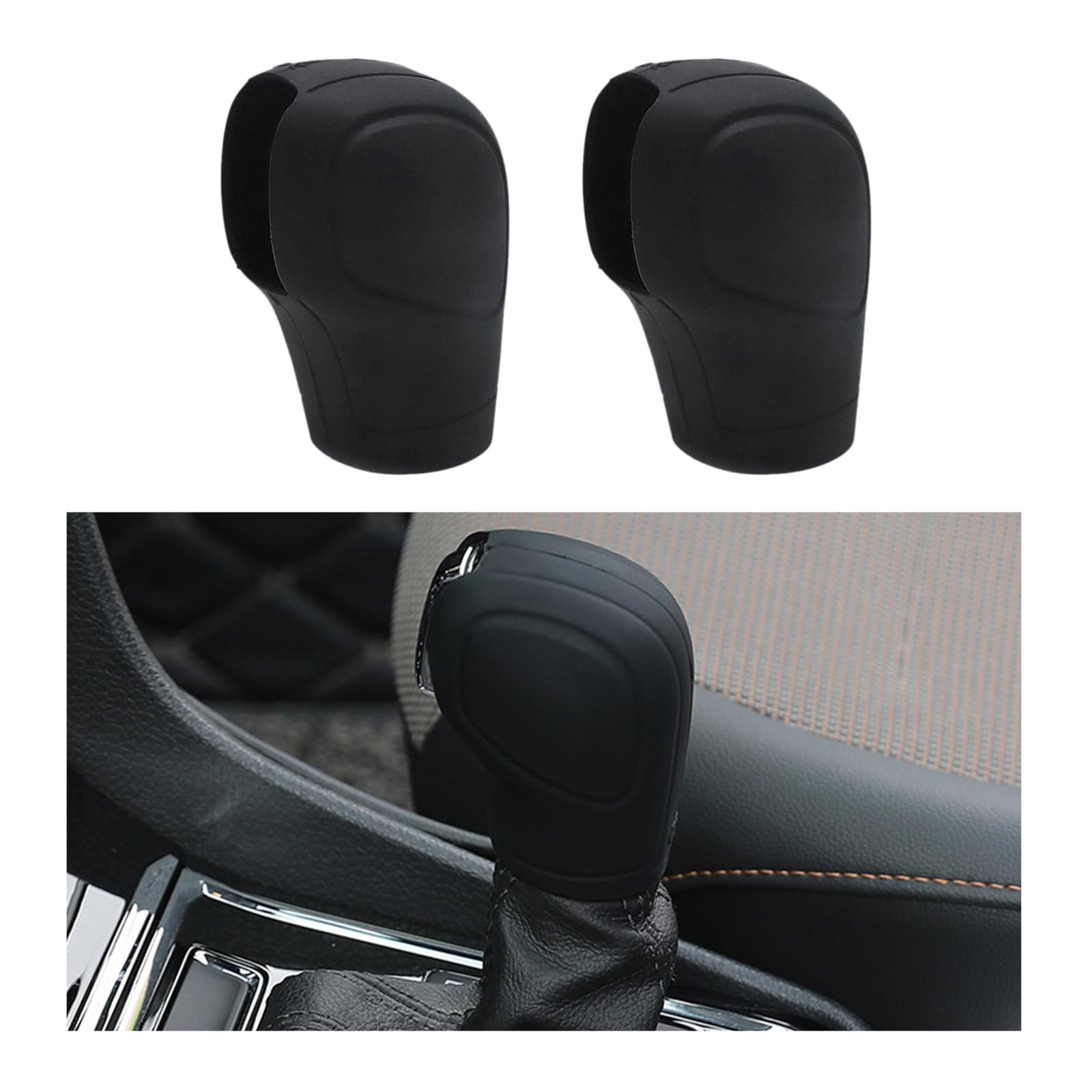Ziciner 2Pcs Car Gear Shift Knob Cover, Elastic Silicone Car Automatic Shift Protect Accessories, Anti-Slip Auto Knob Gear Stick Protector, Car Interior Decoration (Old, Black)