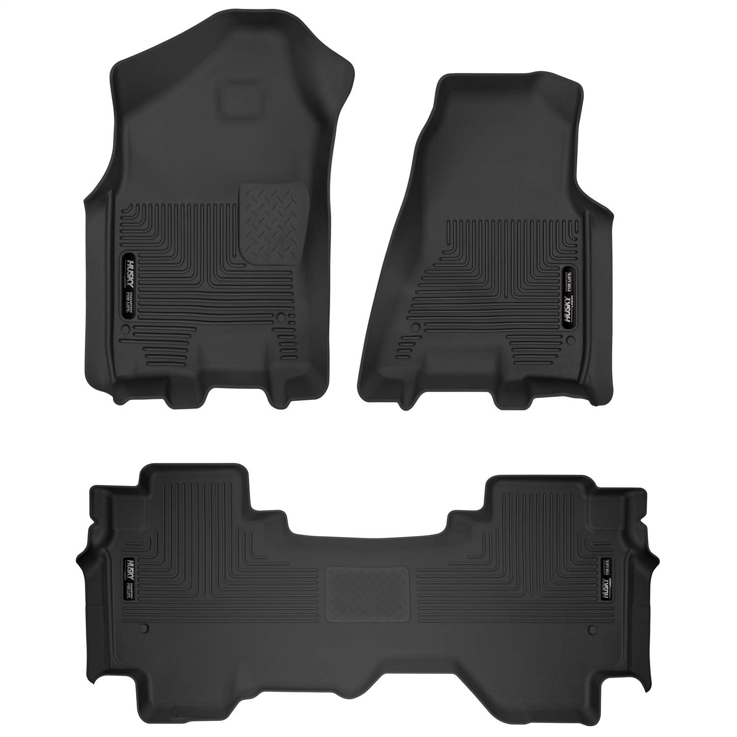 Husky Liners X-Act Contour Floor Mats | Fits 2019-2024 Dodge Ram 1500 Quad Cab | Front & 2Nd Row, 3-Pc Black - 53698