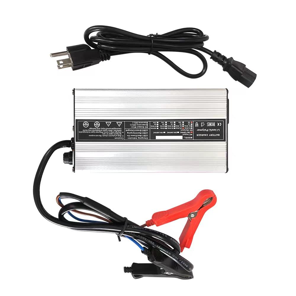 Dudhoik 48V / 58.4V 8A Lithium Battery Charger 110V 120V 500W With Cooling Fan And Alligator Clip Output Lifepo4 Charger Multiple Protection Functions For 16S 48V Lifepo4 Battery