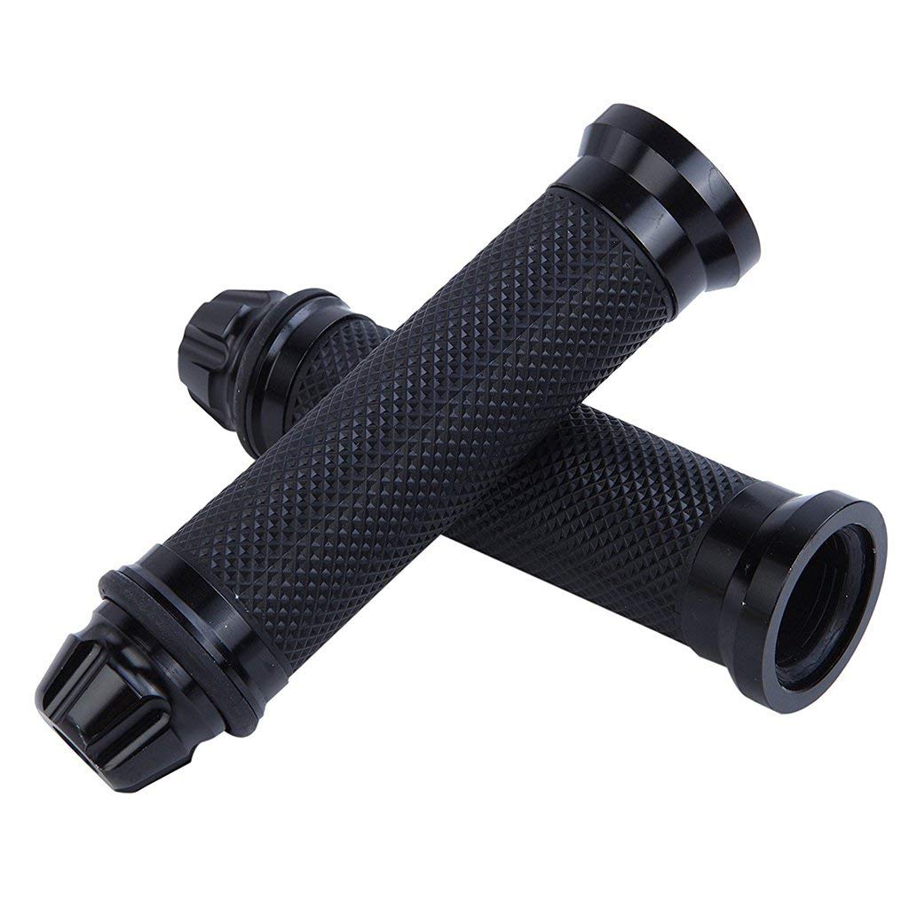 Motorcycle Hand Grips With Bar End Cap, Racing Cnc Aluminum & Soft Rubber Handlebar Universal For 7/8'(22Mm) Handle Bar