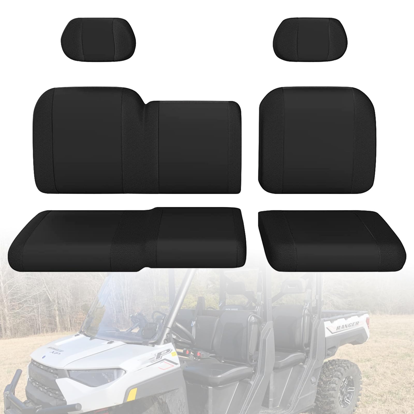 Smotrcc Ranger 1000 Seat Covers With Headrest Covers - Waterproof Pu Coatin Compatible With Polaris Ranger 1000/Ranger Xp 1000/Ranger Crew Xp 1000 2017-2023, Utv Seat Covers, Crew Fits Front Seat Only
