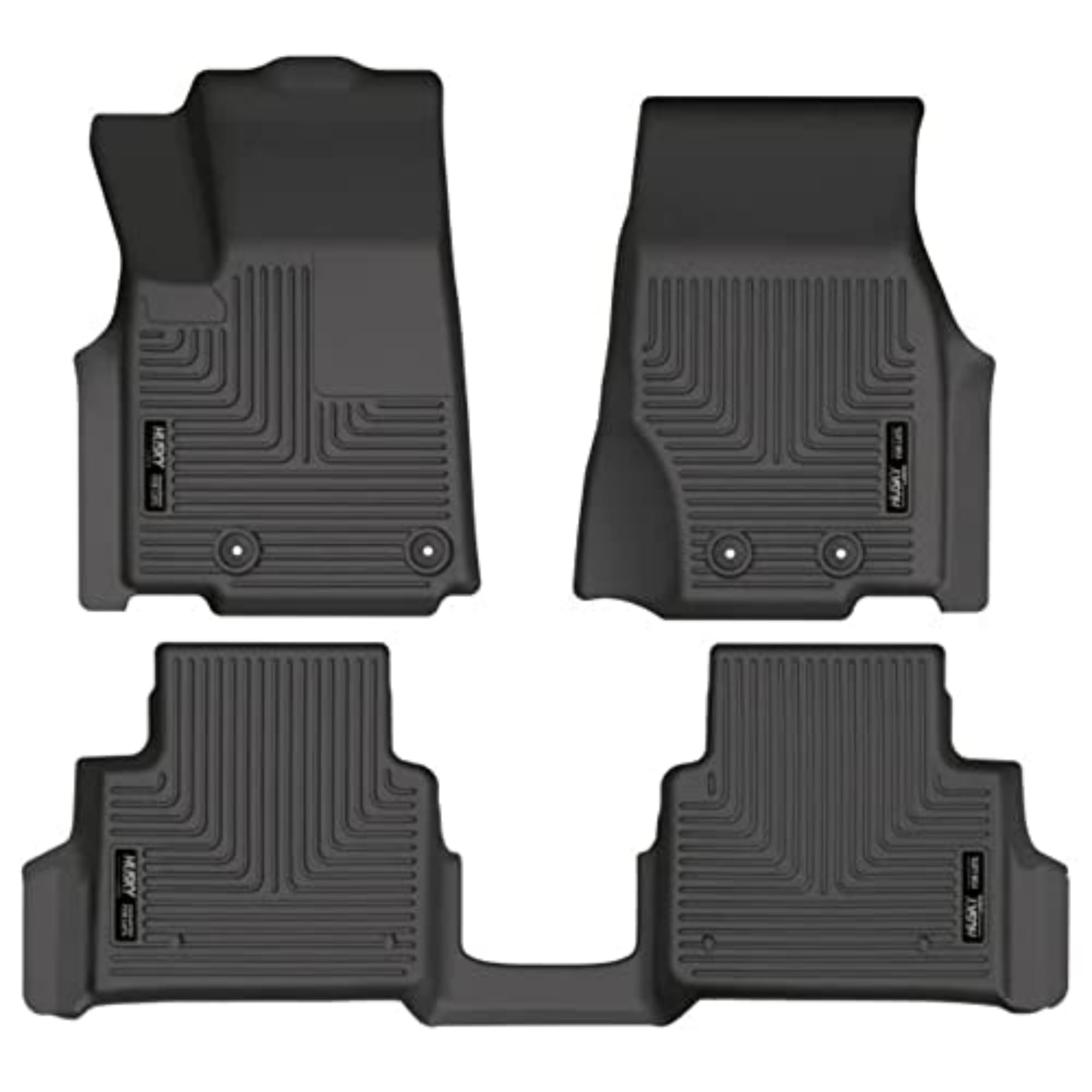 Husky Liners Weatherbeater Floor Mats | Fits 2021-2024 Jeep Grand Cherokee L W/2Nd Row Bucket Seats & Mounted Cup Holder On Center Hump | Front & 2Nd Row, 3-Pc Black - 99181