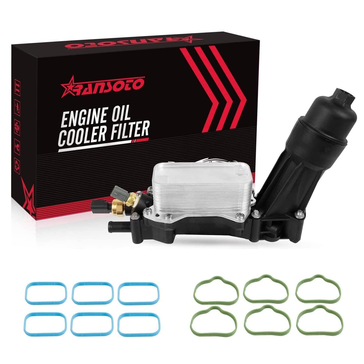 Ransoto Engine Oil Cooler With Oil Filter Housing Adapter Compatible With 2014 2015 2016 2017 Chrysler 200 300, Dodge Avenger Journey Durango, Jeep Cherokee Wrangler Replaces 68105583Af