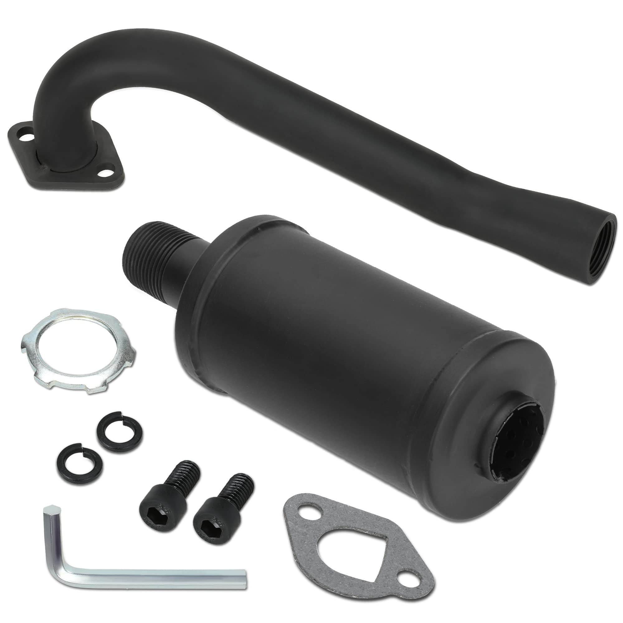 Fvrito Exhaust Pipe Muffler Silencer Kit For Non Hemi Predator 212Cc 196Cc 6.5Hp Coleman Powersports Kt196 Ck196 Rtk200 Bk200 Go Kart Trailmaster Hammerhead 80T Gx160 Gx200 Clone Engines Parts Black