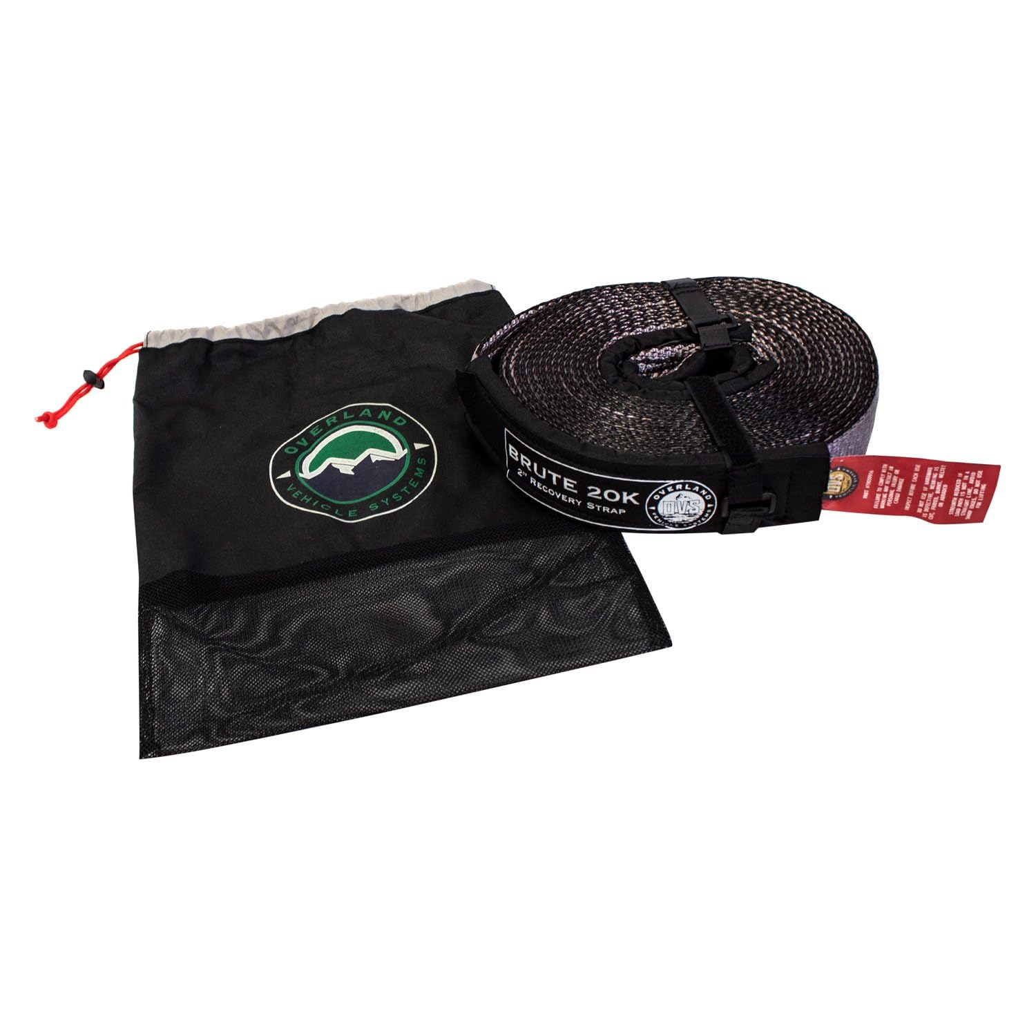 Overland Vehicle Systems Tow Strap 20,000 Lb. 2' X 30' Gray With Black Ends & Storage Bag Universal - 20,000 Lb. Breaking Strength - For Use In Automotive Recovery And Towing