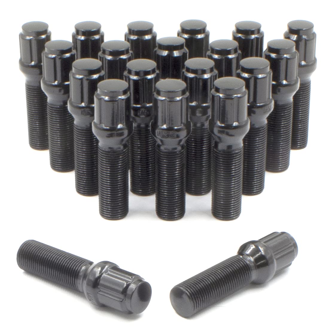 Wheel Accessories Parts Set Of 20 Black 14X1.25 Lug Bolts Locking Spline Conical Seat With 28 Mm Shank Length Small Diameter Lug Bolt With Dual Hex Key For Aftermarket Wheels (28Mm, Black, M14X1.25)