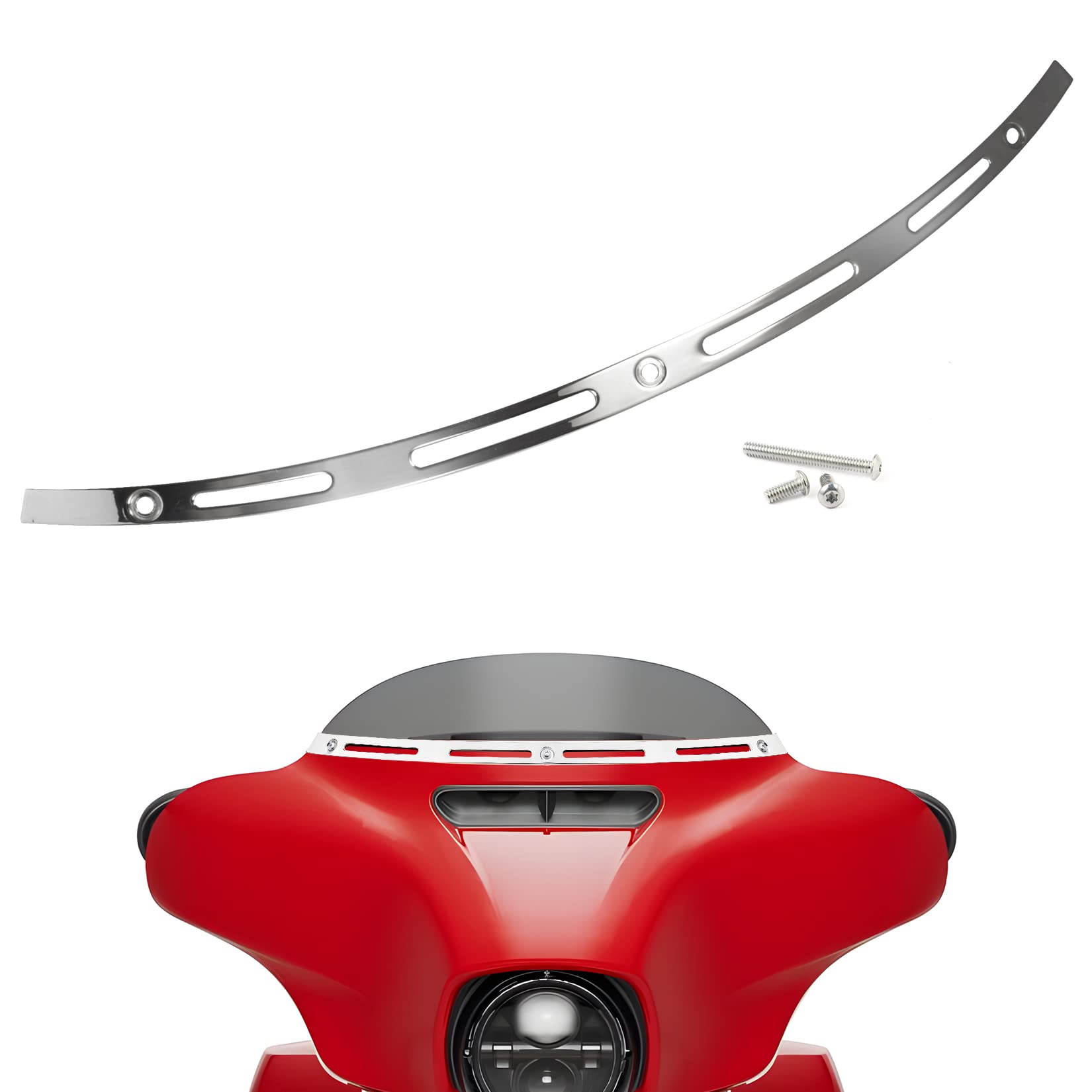Anonemoto Slotted Windshield Trim Chrome Stainless Windscreen Trim Compatible For Harley 2014-2024 Touring Ultra Limited Street Glide Electra Glide Tri Glide Cnc Cut