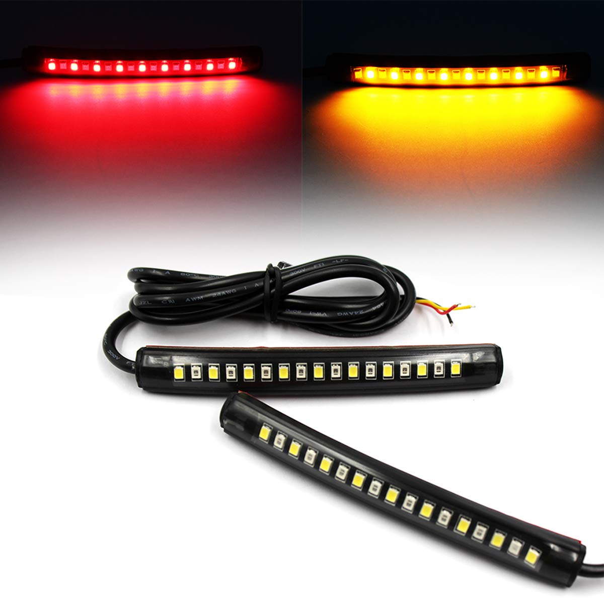 Fxc 2X Universal Flexible Led Turn Signal Tail Brake License Plate Light Integrated For Motorcycle Bike Atv Car Rv Suv, Brake/Running Tail Light(2Pack) (Amber Red)