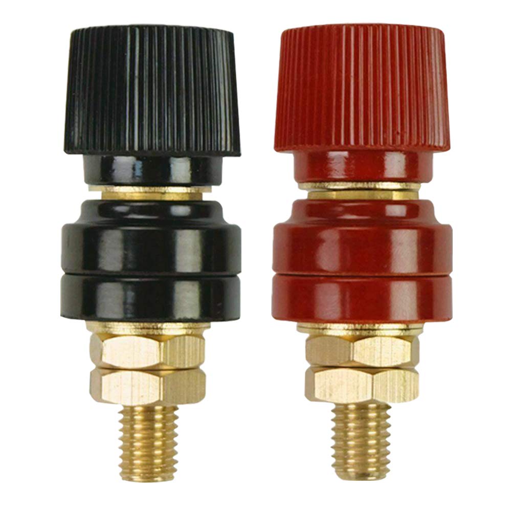 3/8' Copper Battery Terminal Stud Connector, Ampper M10 Remote Battery Binding Post Junction Post Block Terminal Kit, Pack Of 2 (Red And Black)