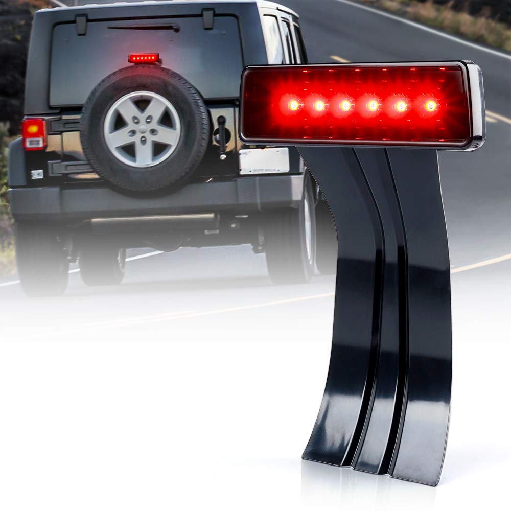 Xprite Led Third Brake Lights W/Smoke Lens High Mount Stop 3Rd Tail Light Compatible With 2007-2018 Jeep Wrangler Jk