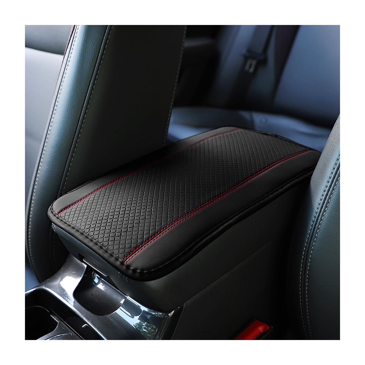 Osilly Armrest Pad For Car, Pu Leather Auto Center Console Cushion Mat, Four Seasons Automotive Armrest Seat Box Cover, Universal Vehicle Interior Accessories For Suv, Truck, Van (Black/Red)
