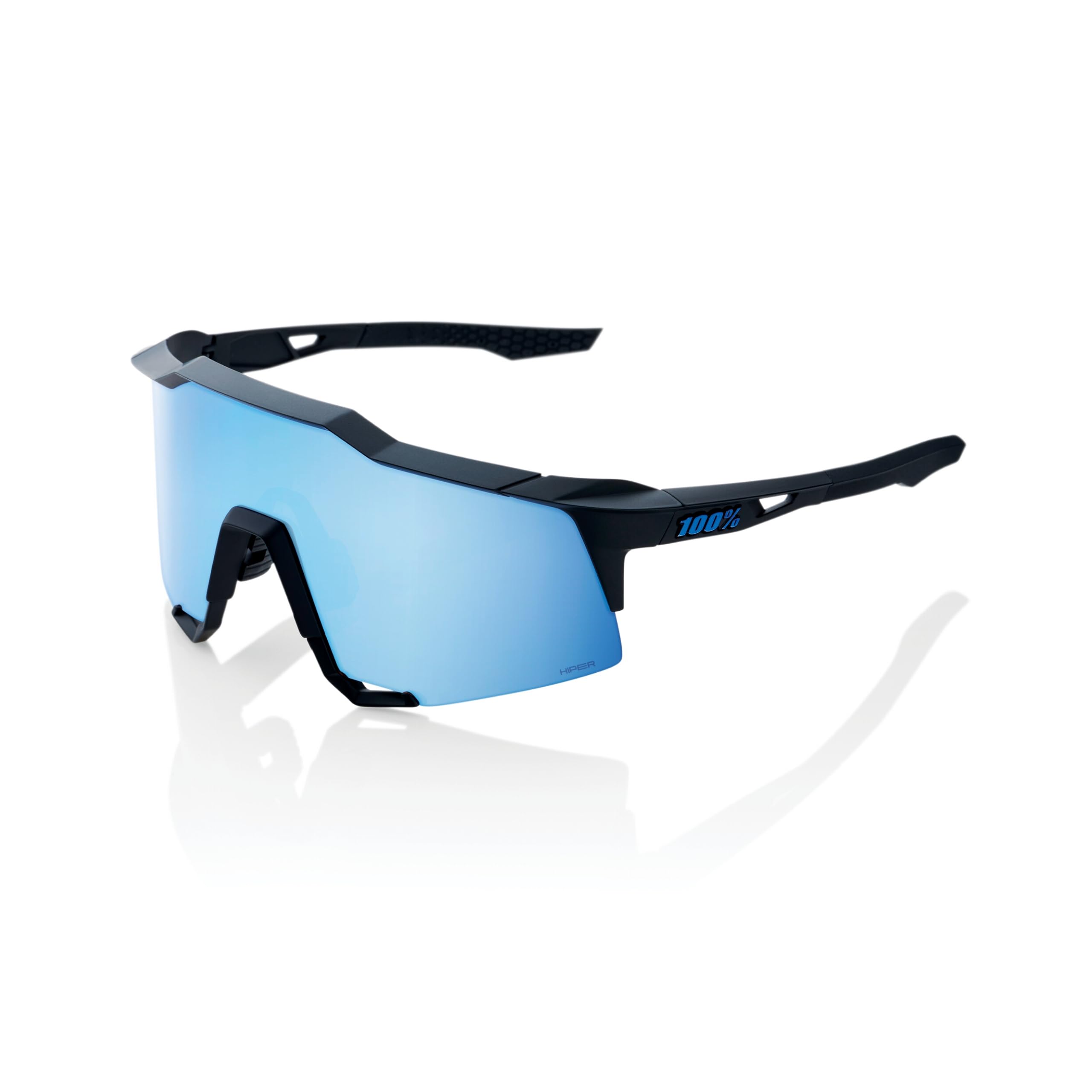 100% Speedcraft Sport Performance Cycling Sunglasses (Matte Black - Hiper Blue Multilayer Mirror Lens)