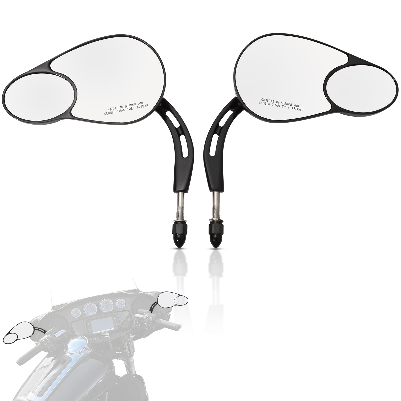 Wowtk Split Vision Rearview Mirrors Fits For Harley 1982-2024 Most Models Road King Street Glide Road Glide Softail Iron 1200 Iron 883 Deluxe Fat Boy Sport Glide Xg750 Xg500 Sportster,Black