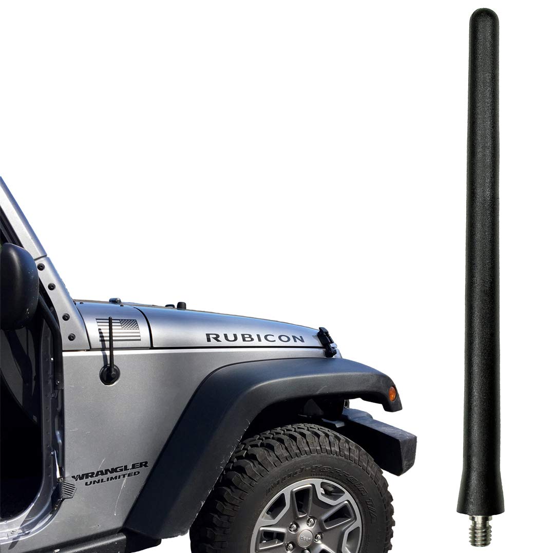 Antennamastsrus - Short Rubber Antenna Fits Jeep Wrangler Jk - Jl - Gladiator (2007-2024) - Usa Stainless Steel Threading - The Original 6 3/4 Inch Accessories - Car Wash Proof - Internal Copper Coil