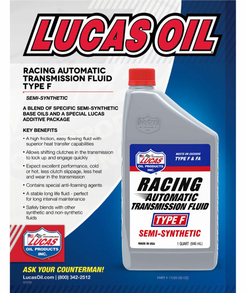 Lucas Oil 11020 Semi-Synthetic Racing Automatic Transmission Fluid Type F, 1 Quart (Pack Of 1)