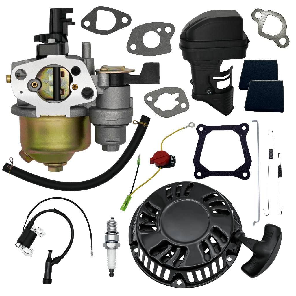 Strongthium Predator 212 Tune Up Parts Carb Kit For 196Cc 200Cc 212Cc 224Cc + Pull Start + Coil + Air Filter Assembly + Spark Plug + Throttle Springs + Gaskets