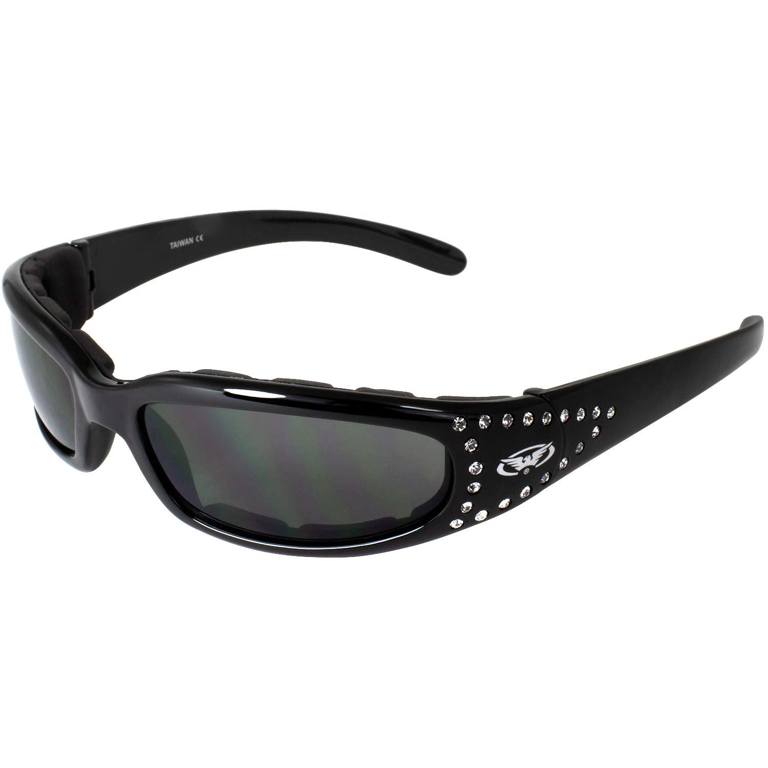 Global Vision Eyewear Marilyn 3 Womens Motorcycle Sunglasses With Eva Foam Padding Bling (Black Frame Smoke Lens)