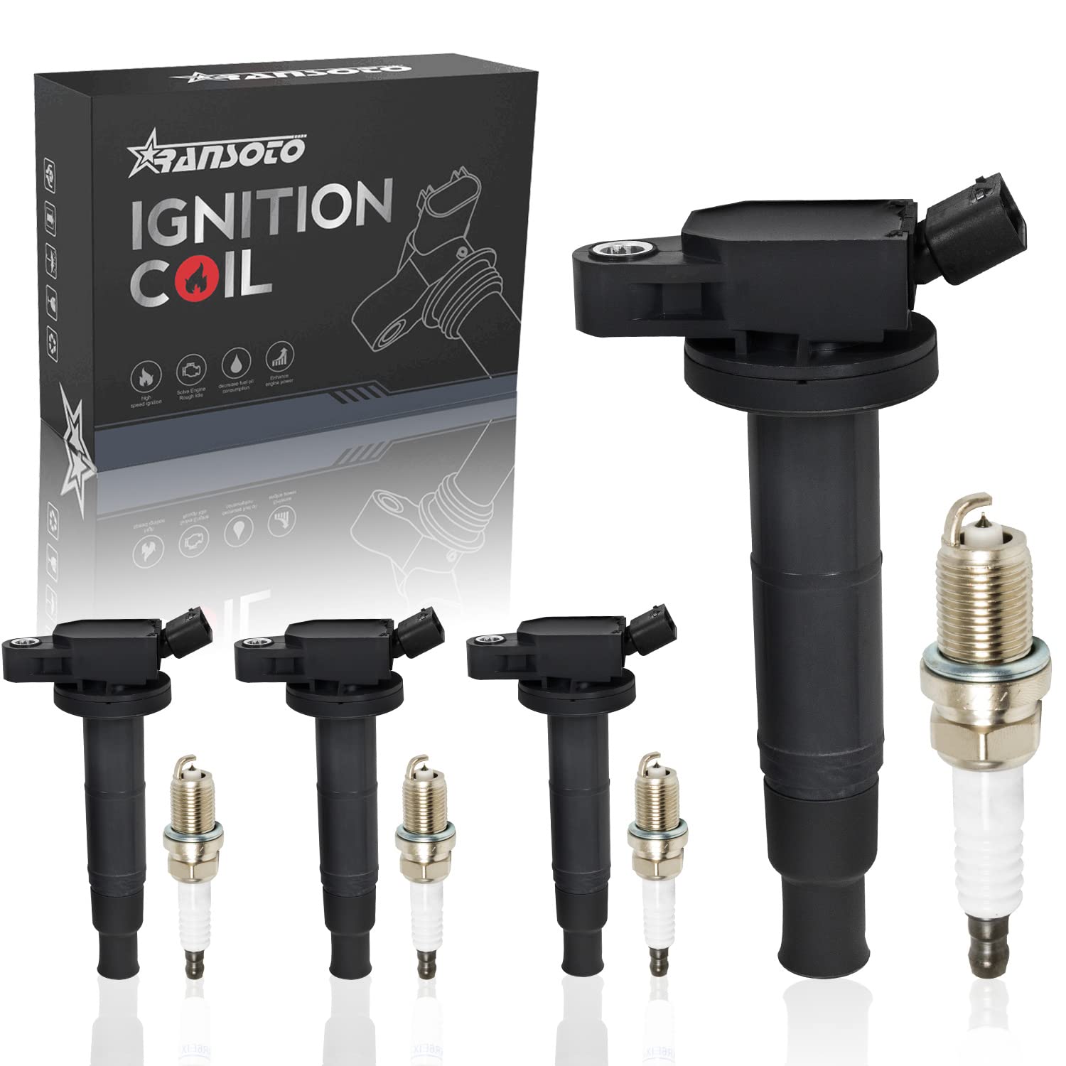 Ransoto Set Of 4 Uf333 Ignition Coil & 7092 Iridium Spark Plugs Compatible With Scion Tc Xb Toyota Camry Corolla Highlander Matrix Rav4 Solara Lexus Hs250H 2.4L L4 Replaces C1330