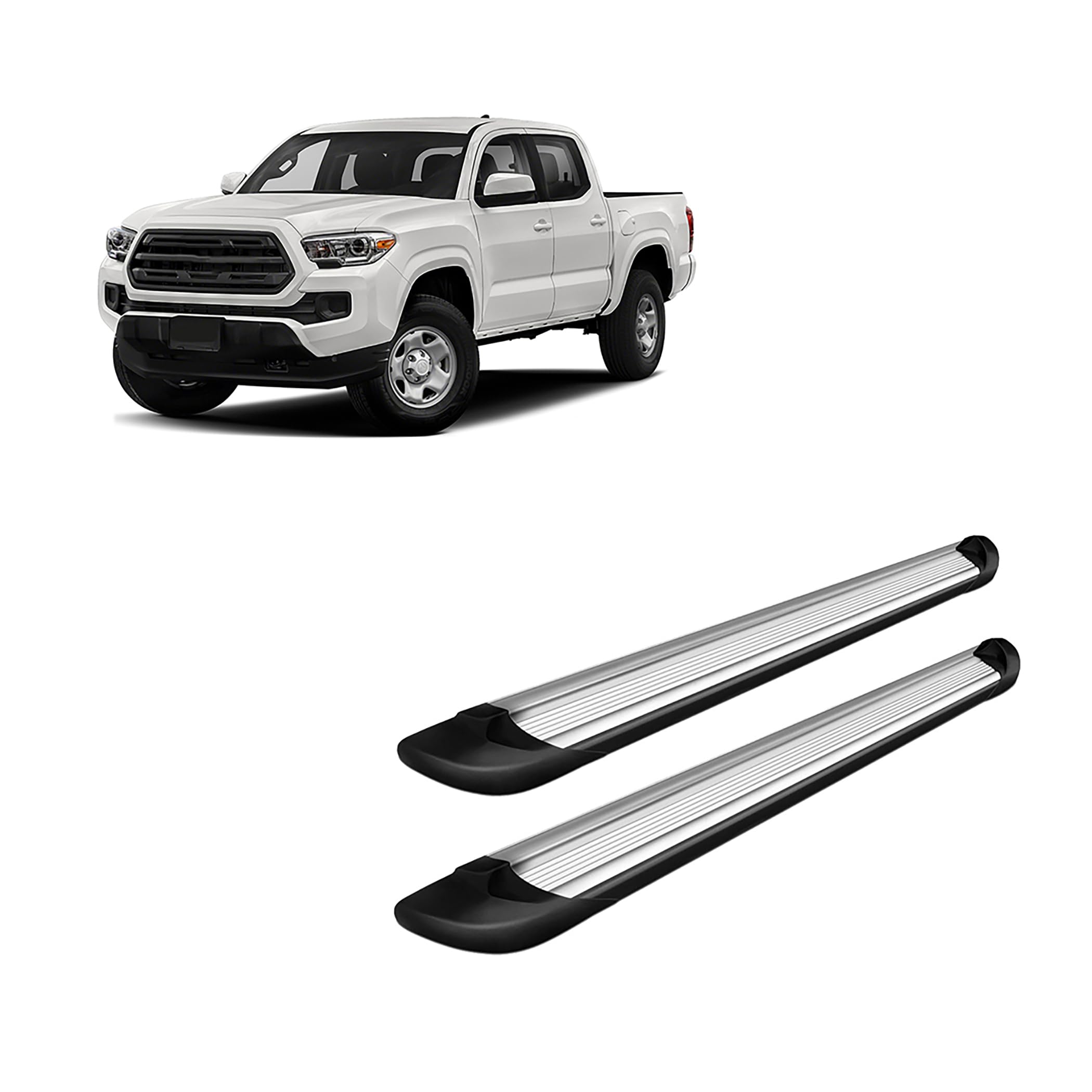 Black Horse Off Road Black Horse Silver Aluminum Transporter Running Boards Compatible With 2005-2022 Toyota Tacoma