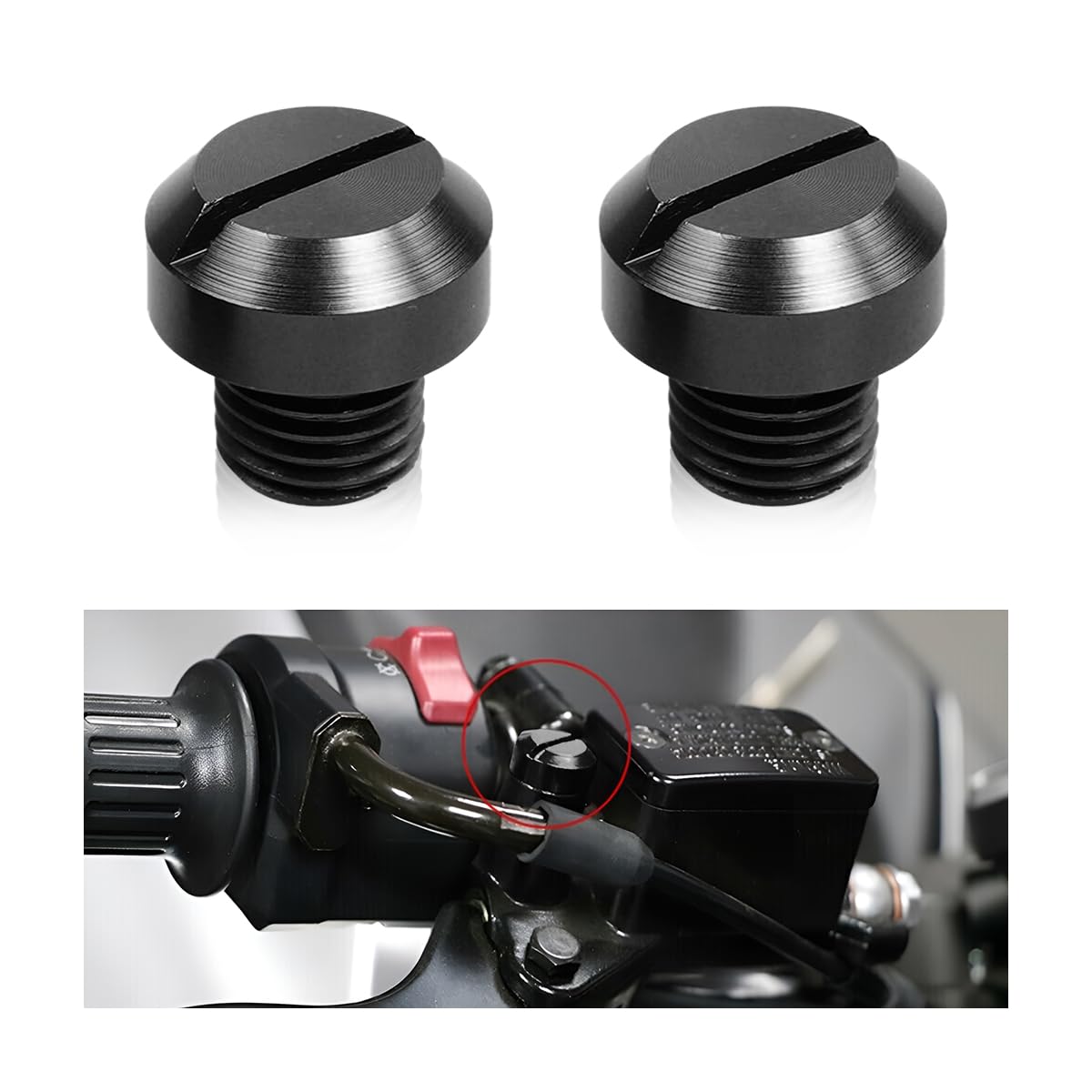 Zipelo Motorcycle Mirror Screw, 2 Pcs Mirror Hole Plugs For Motor Rearview Mirrors, Blanking Motorcycle Decorative Accessories, Aluminum Alloy Screws Plug (Right+Left/Black)
