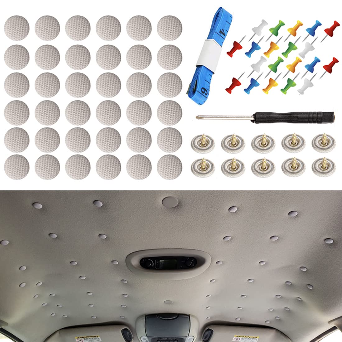 Ricwina 60 Pcs Automotive Car Roof Headliner Repair Button, Universal Auto Roof Snap Rivets Retainer Design For Car Roof Flannelette Fixed, With Installation Tool And Fit All Cars
