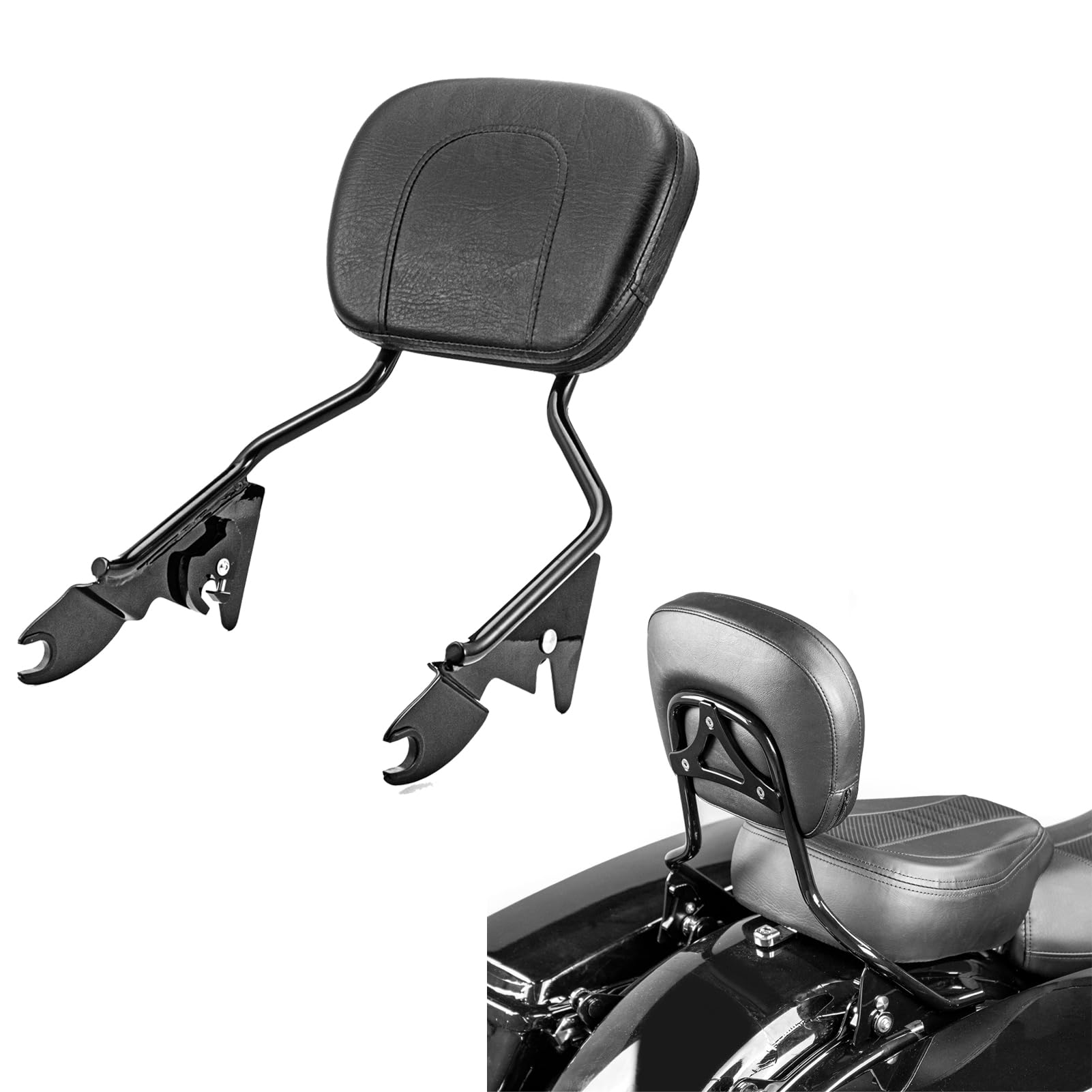 Mofun Street Glide Sissy Bar Detachable Passenger Backrest Pad Compatible With Harley Touring Road Glide Road King Electra Glide 2009-2024 Gloss Black