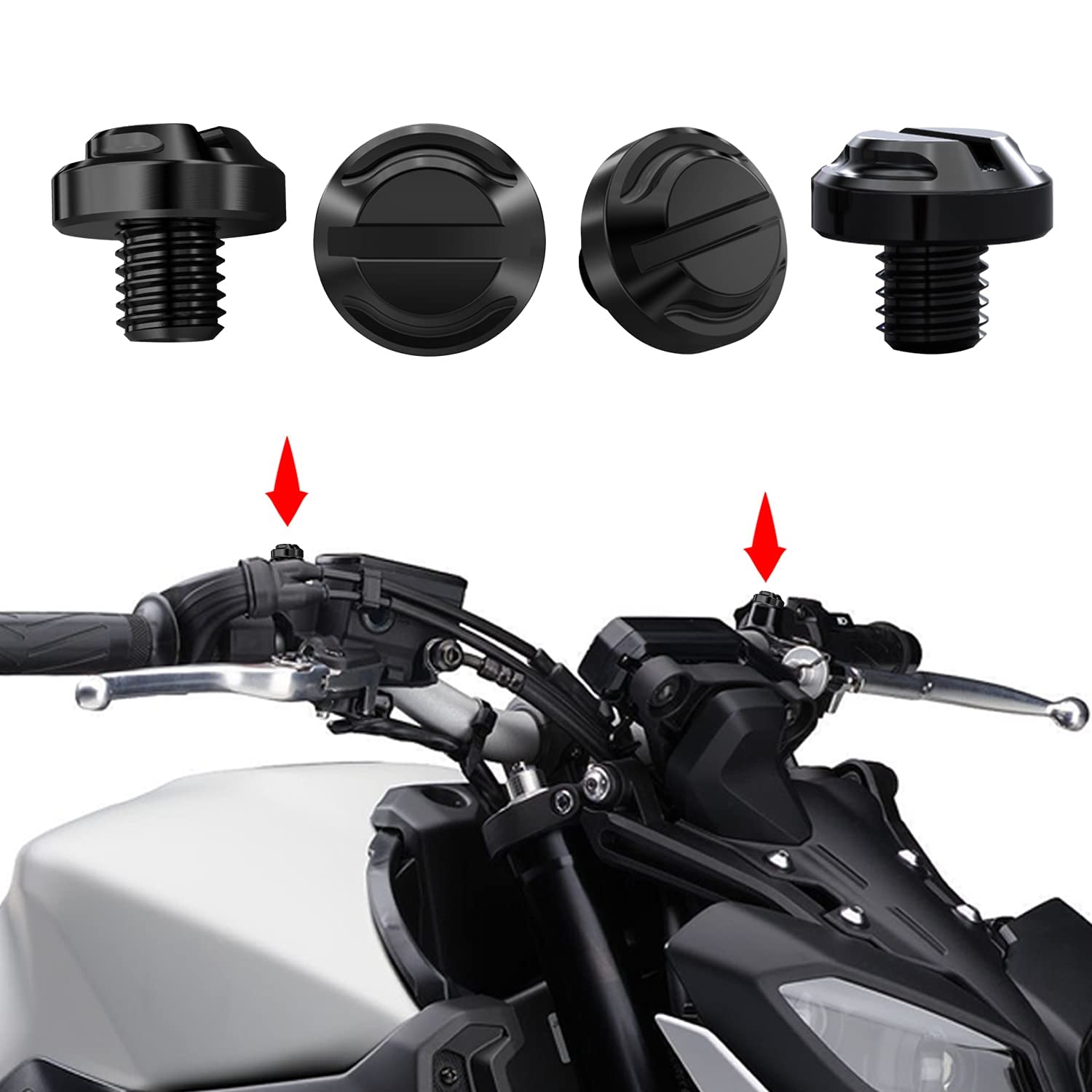Averzella 4Pcs Cnc Motorcycle Mirror Hole Plugs Screws Bolts 2 Regular+2 Reverse M10X1.25 (Black, M10>2 Regular + 2 Reverse)