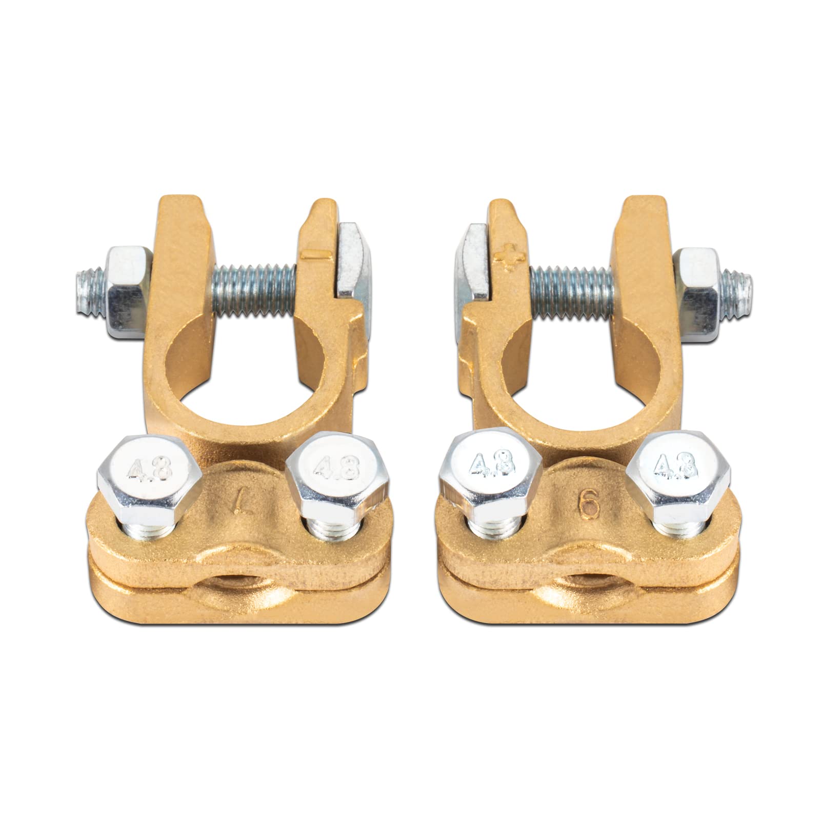 CZC AUTO Brass Battery Terminals Connectors Clamps, Gold Positive & Negative Set for Marine Car Truck Vehicle, 1 Pair