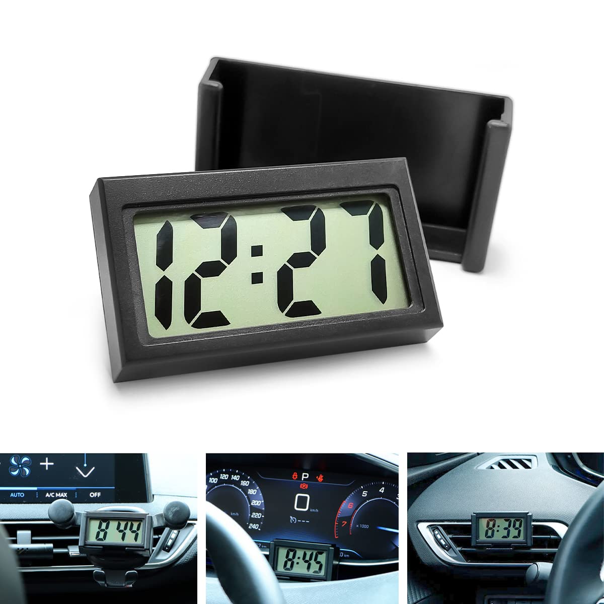 Mini Digital Clock For Car Dashboard, Self-Adhesive Vehicle Electronic Clocks With Lcd Time, Auto Sticky Clock With Bracket Holder, Car Accessories Universal For Truck, Home, Table, Office, Bathroom