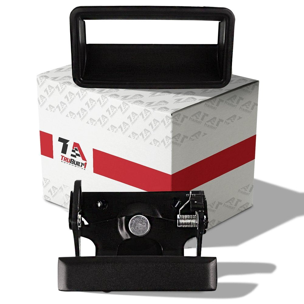 T1A Exterior Tailgate Handle And Bezel Set Compatible With Chevy 1988-2000 And Gmc C&K, Fits 1500 2500 3500 Pickup Trucks, Black Color, T1A-15991785 & 15991786