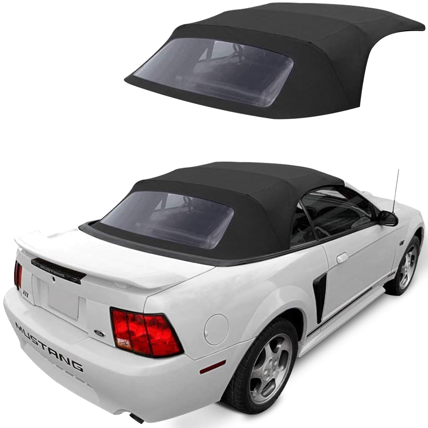 Sierra Auto Tops Replacement Convertible Soft Top With Heavy Gauge Pressed Plastic Window, Fits Ford Mustang Models 1994-2004, Premium Grade Sailcloth Vinyl, Black