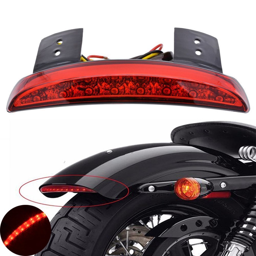 Ankia Motorcycle Chopped Rear Fender Edge Led Brake License Plate Tail Light Stop Running Light Turn Signal Lamp For Harley Sportster Xl883N 1200N Xl1200V Xl1200X (Red)