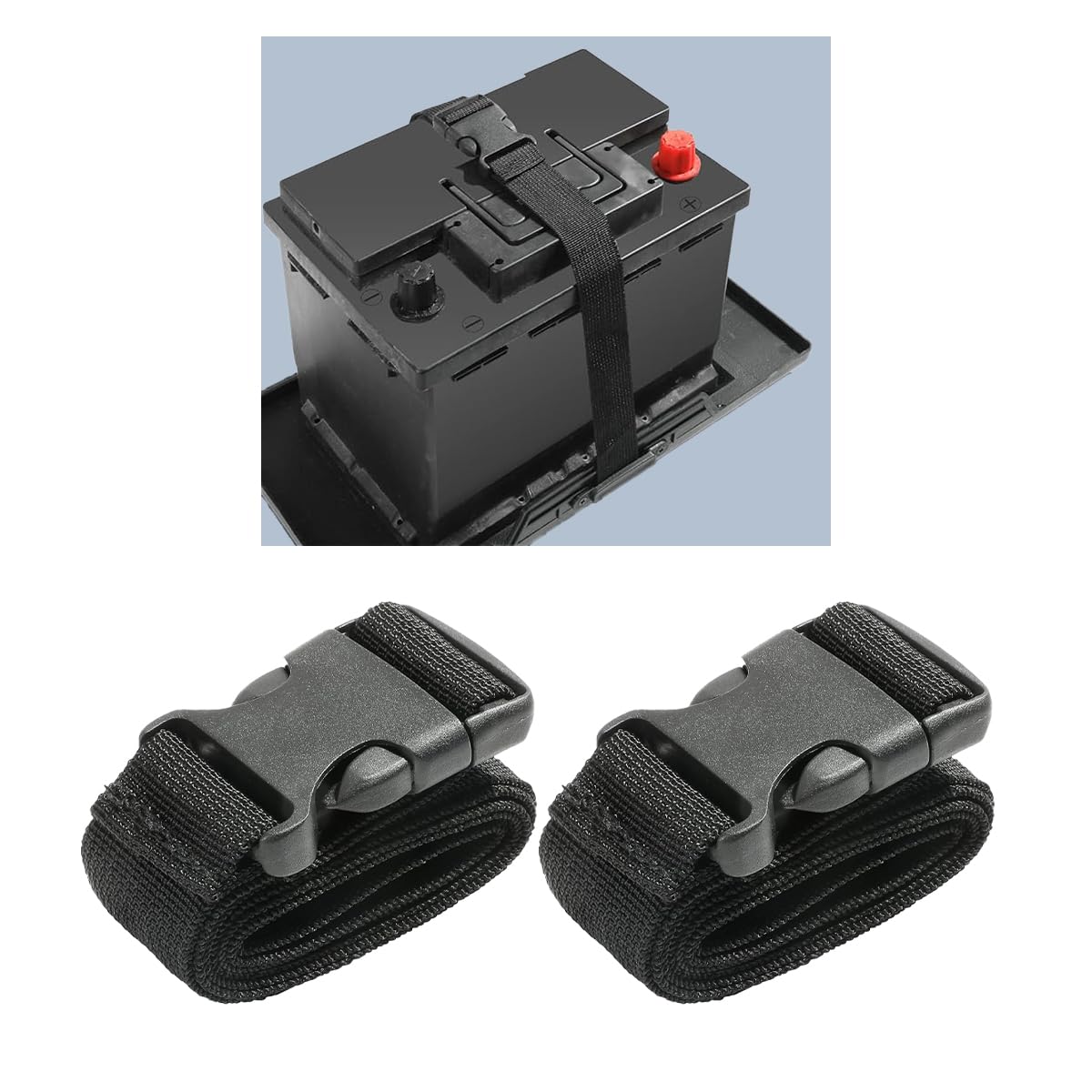 39 Inch Car Battery Tie Down Strap, Auto Battery Adjustable Buckle Strap, Trailer Battery Hold Down Strap With Quick Release Buckle, Battery Box Strap For Cars, Suvs, Boats (2 Pcs)