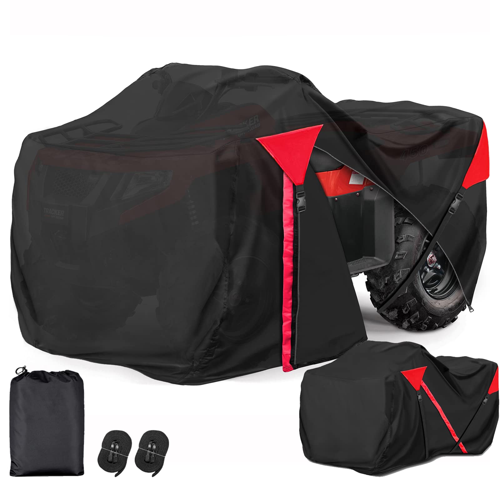 Autolion Atv Cover Waterproof, Quad Covers With Unique Zipper & Heavy Duty Windproof Buckle, All Weather Protection 4 Wheeler Covers Fit For Kawasaki, Honda, Polaris, Yamaha, 103''(Black&Red)