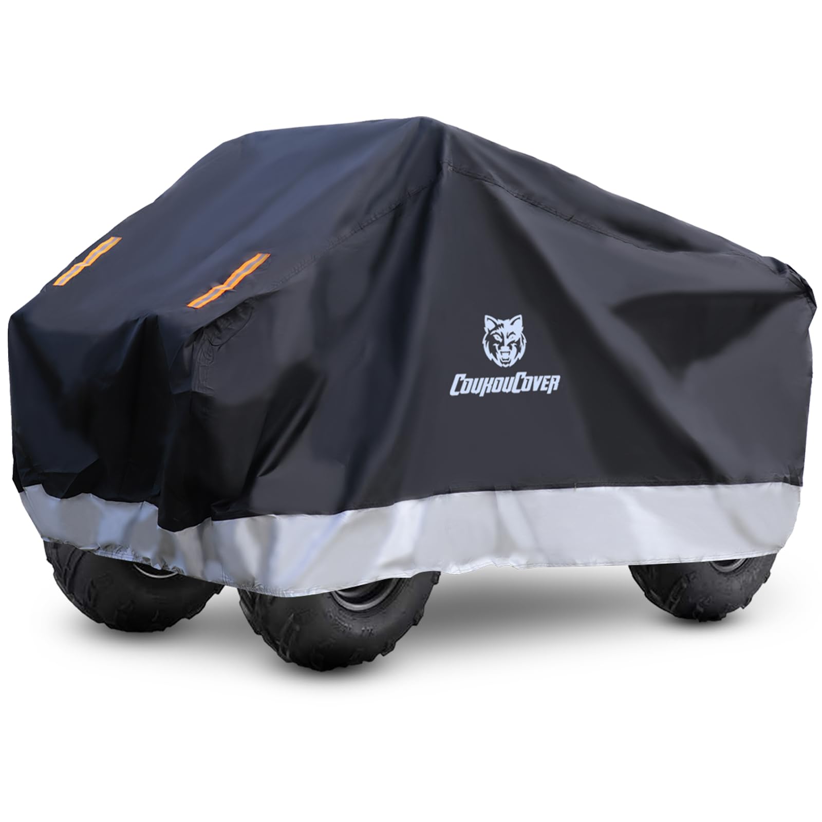 Coukoucover Atv Cover, Waterproof Outdoor Heavy Duty 4 Wheel Cover All Weather Outdoor Storage Quad Cover With Reflective Stripes For Honda Kawasaki Polaris Yamaha Suzuki (Xxl 86' Silver)