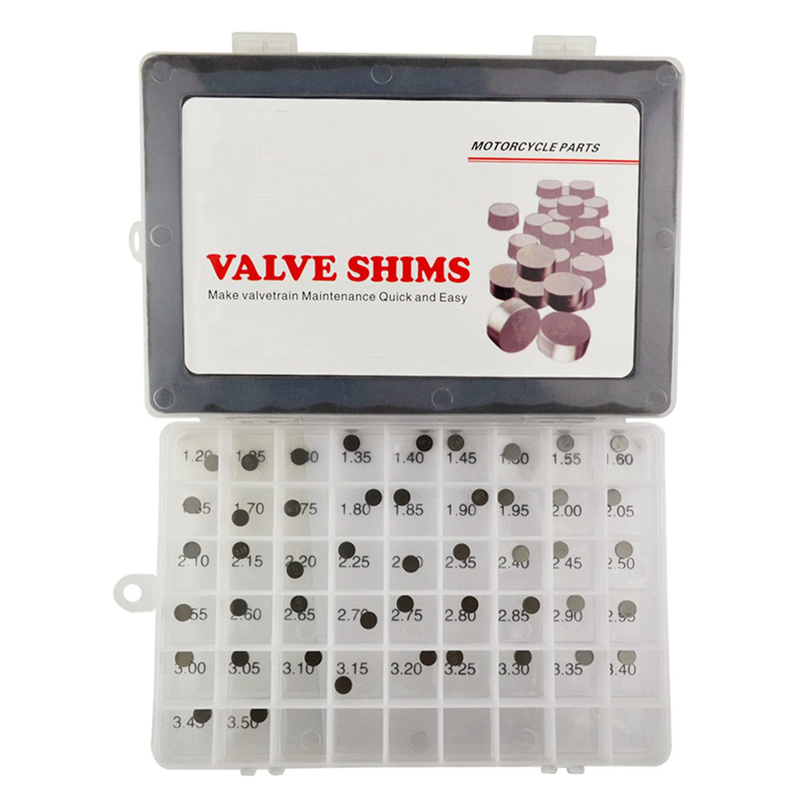 Lcgly 7.48Mm O.D. Adjustable Valve Shim Kit 1.20Mm-3.50Mm Thick Fit For Yamaha Yz250F 2001-2012/Kawasaki Klx300R 1997-2005 Kx250F 2004-2012 Ninja Zx-7R 1991-2003/Suzuki Gsx-R750 1993-2011(47Pcs)