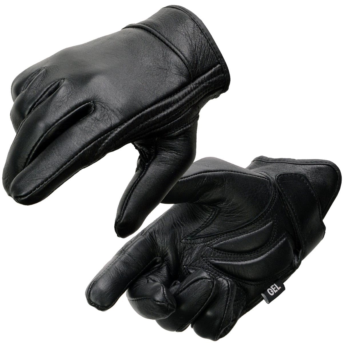 Milwaukee Leather Mg7510 Men'S Black Leather Gel Padded Palm Short Wrist Motorcycle Hand Gloves W/ ‘Full Panel Cover’ - Large