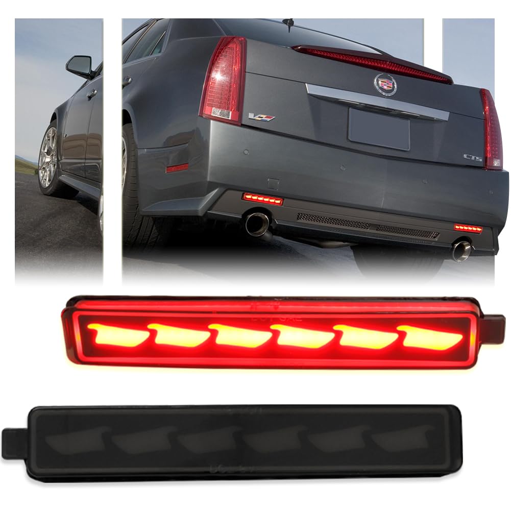 Gsowo [?????? ????????????] 2 Pcs Smoked Led Rear Bumper Reflector Light For 2008-2013 Cadillac Cts/Cts-V, Rear Turn Signal Lamps Led Tail Brake Rear Fog Lamp Oem Replacement