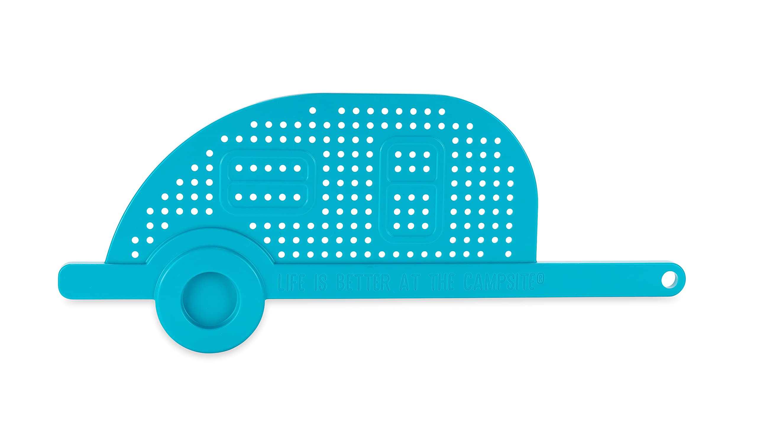Camco Life Is Better At The Campsite Rv-Shaped Pot Drainer | Features A Handle For Safe And Easy Draining, An Easy-To-Clean Durable Teal Design, And Is Dishwasher Safe (53385)